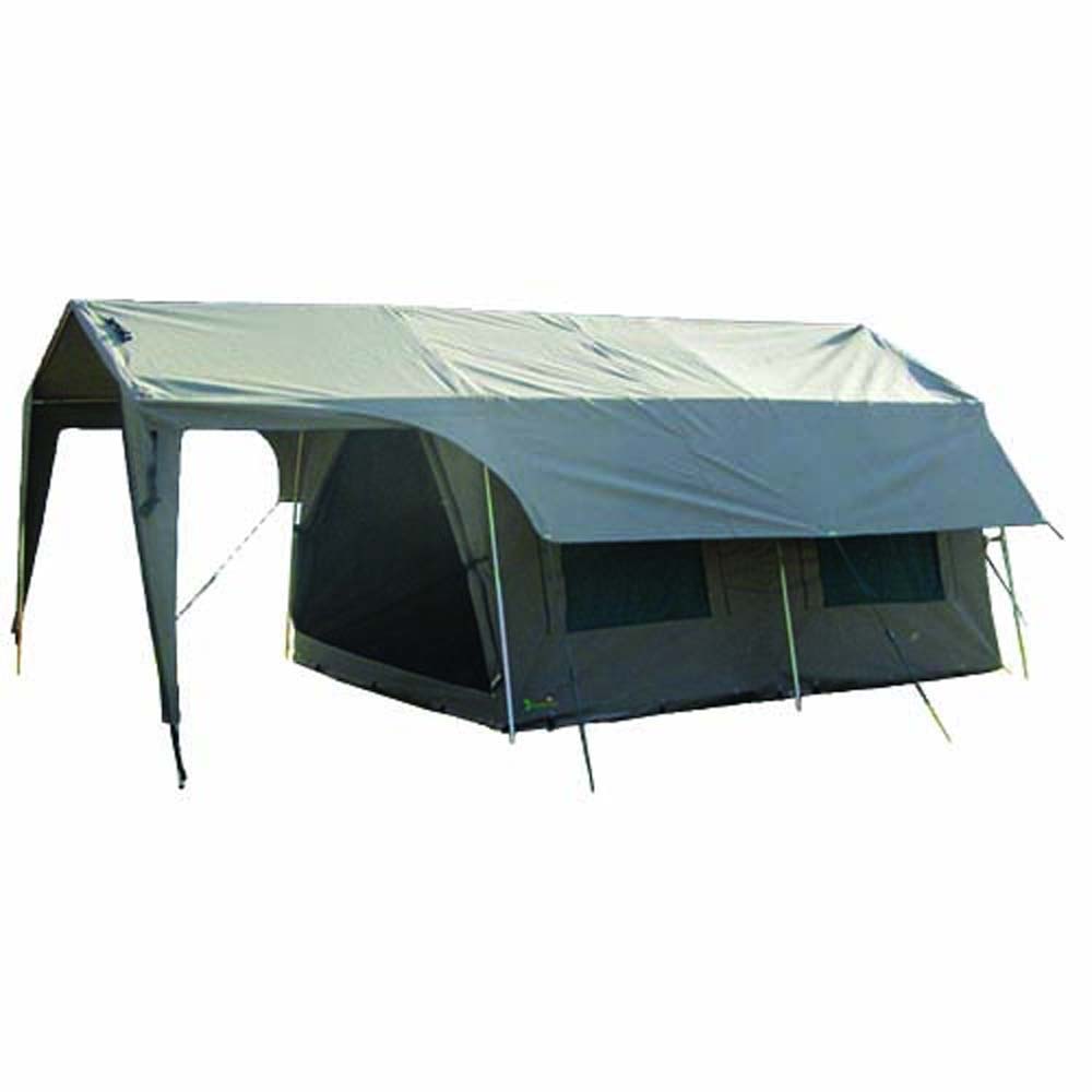 POS_S007B Tent Campmor Premium Range Bungalow Family (3.3M X 5.8M Gazebo With 3.0M X 4.0M Tent - 4 X Internal Windows With Large T-Style Door in Front DOUBLE CANVAS ROOF) - Image 1